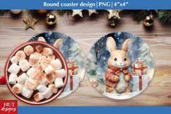Round Christmas coaster PNG, Christmas bunny coaster design Product Image 1