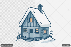 Winter Cottage Hand Drawn SVG PNG Product Image 1