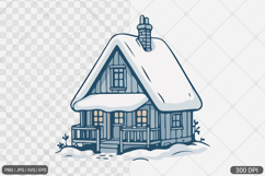 Winter Cottage Hand Drawn SVG PNG Product Image 1