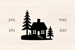 Winter Cottage with Trees SVG Scene Product Image 1