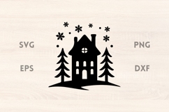 Winter House with Trees SVG Scene Product Image 1