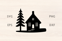 Winter House with Tree SVG Scene Product Image 1