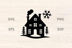 Winter House with Snowflake SVG Scene Product Image 1