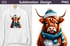 Highland Cow Sublimation Design | Winter Cow Clipart PNG Product Image 1
