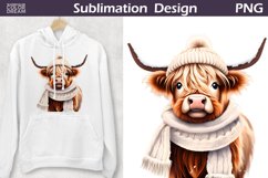 Highland Cow Sublimation Design | Winter Cow Clipart PNG Product Image 1