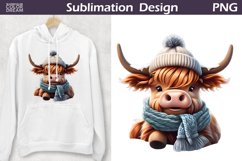 Highland Cow Sublimation Design | Winter Cow Clipart PNG Product Image 1