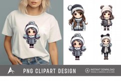 Watercolor Winter Cute Girls Clipart Product Image 1