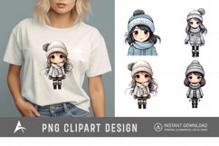 Watercolor Winter Cute Girls Clipart Product Image 1