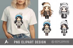 Watercolor Winter Cute Girls Clipart Product Image 1