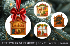 Winter Cute House round ornaments sublimation design Product Image 1