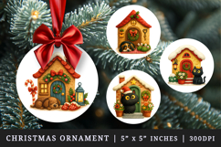 Winter Cute House round ornaments sublimation design Product Image 1