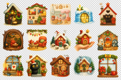 Winter Cute House clipart printable sublimation bundle png Product Image 2