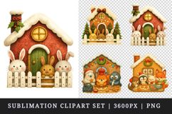 Winter Cute House clipart printable sublimation design png Product Image 1