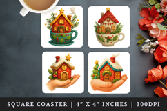 Winter Cute House square coaster sublimation design Product Image 1