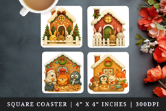 Winter Cute House square coaster sublimation design Product Image 1