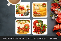 Winter Cute House square coaster sublimation design Product Image 1
