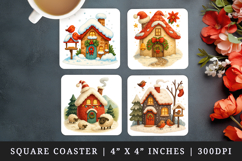 Winter Cute House square coaster sublimation design Product Image 1
