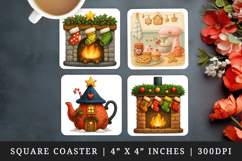 Winter Cute House square coaster sublimation design Product Image 1