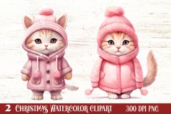 Winter Cute Pink Cat Clipart Sublimation, Christmas Pink PNG Product Image 1