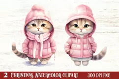 Winter Cute Pink Cat Clipart Sublimation, Christmas Pink PNG Product Image 1