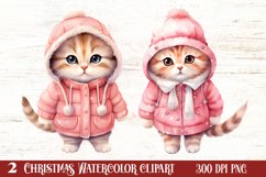 Winter Cute Pink Cat Clipart Sublimation, Christmas Pink PNG Product Image 1