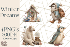 Winter Wonderland Clipart, Holiday Animals Digital Art PNG Product Image 1
