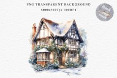 Winter English Cottage Christmas House Snow Covered Clipart Nursery wall art card making collage printable files xmas decor junk journal sublimation santa watercolor Christmas Winter English cottage House clipart, victorian Landscape snowing, holiday 