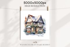 Winter English Cottage Christmas House Snow Covered Clipart Nursery wall art card making collage printable files xmas decor junk journal sublimation santa watercolor Christmas Winter English cottage House clipart, victorian Landscape snowing, holiday 
