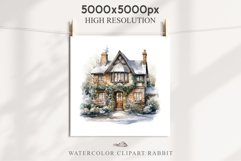 Winter English Cottage Christmas House Snow Covered Clipart Nursery wall art card making collage printable files xmas decor junk journal sublimation santa watercolor Christmas Winter English cottage House clipart, victorian Landscape snowing, holiday 