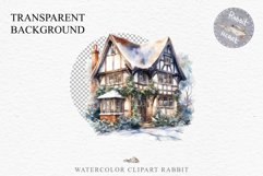 Winter English Cottage Christmas House Snow Covered Clipart Nursery wall art card making collage printable files xmas decor junk journal sublimation santa watercolor Christmas Winter English cottage House clipart, victorian Landscape snowing, holiday 