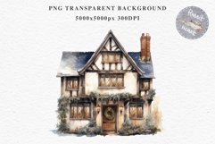 Winter English Cottage Christmas House Snow Covered Clipart Nursery wall art card making collage printable files xmas decor junk journal sublimation santa watercolor Christmas Winter English cottage House clipart, victorian Landscape snowing, holiday 
