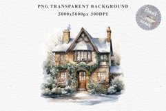 Winter English Cottage Christmas House Snow Covered Clipart Nursery wall art card making collage printable files xmas decor junk journal sublimation santa watercolor Christmas Winter English cottage House clipart, victorian Landscape snowing, holiday 