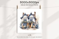 Winter English Cottage Christmas House Snow Covered Clipart Nursery wall art card making collage printable files xmas decor junk journal sublimation santa watercolor Christmas Winter English cottage House clipart, victorian Landscape snowing, holiday 