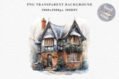 Winter English Cottage Christmas House Snow Covered Clipart Nursery wall art card making collage printable files xmas decor junk journal sublimation santa watercolor Christmas Winter English cottage House clipart, victorian Landscape snowing, holiday 