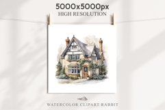 Winter English Cottage Christmas House Snow Covered Clipart Nursery wall art card making collage printable files xmas decor junk journal sublimation santa watercolor Christmas Winter English cottage House clipart, victorian Landscape snowing, holiday 