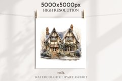 Winter English Cottage Christmas House Snow Covered Clipart Nursery wall art card making collage printable files xmas decor junk journal sublimation santa watercolor Christmas Winter English cottage House clipart, victorian Landscape snowing, holiday 