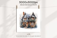 Winter English Cottage Christmas House Snow Covered Clipart Nursery wall art card making collage printable files xmas decor junk journal sublimation santa watercolor Christmas Winter English cottage House clipart, victorian Landscape snowing, holiday 