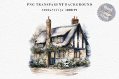 Winter English Cottage Christmas House Snow Covered Clipart Nursery wall art card making collage printable files xmas decor junk journal sublimation santa watercolor Christmas Winter English cottage House clipart, victorian Landscape snowing, holiday 