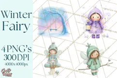 Chubby Winter Fairy PNG, Miniature Watercolor Winter Fairies Product Image 1
