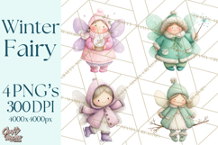 Chubby Winter Fairy PNG, Miniature Watercolor Winter Fairies Product Image 1