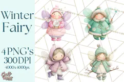 Chubby Winter Fairy PNG, Miniature Watercolor Winter Fairies Product Image 1