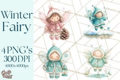 Chubby Winter Fairy PNG, Miniature Watercolor Winter Fairies Product Image 1