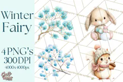 Chubby Winter Fairy PNG, Miniature Watercolor Winter Fairies Product Image 1
