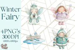 Chubby Winter Fairy PNG, Miniature Watercolor Winter Fairies Product Image 1