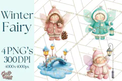 Chubby Winter Fairy PNG, Miniature Watercolor Winter Fairies Product Image 1