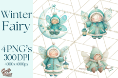 Chubby Winter Fairy PNG, Miniature Watercolor Winter Fairies Product Image 1