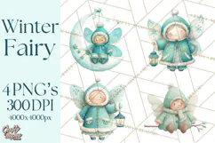 Chubby Winter Fairy PNG, Miniature Watercolor Winter Fairies Product Image 1