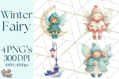Chubby Winter Fairy PNG, Miniature Watercolor Winter Fairies Product Image 1