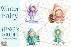 Chubby Winter Fairy PNG, Miniature Watercolor Winter Fairies Product Image 1
