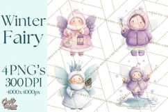 Chubby Winter Fairy PNG, Miniature Watercolor Winter Fairies Product Image 1